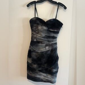 BCBGMaxAzria Black & Gray Ruched Strapless Mini Dress